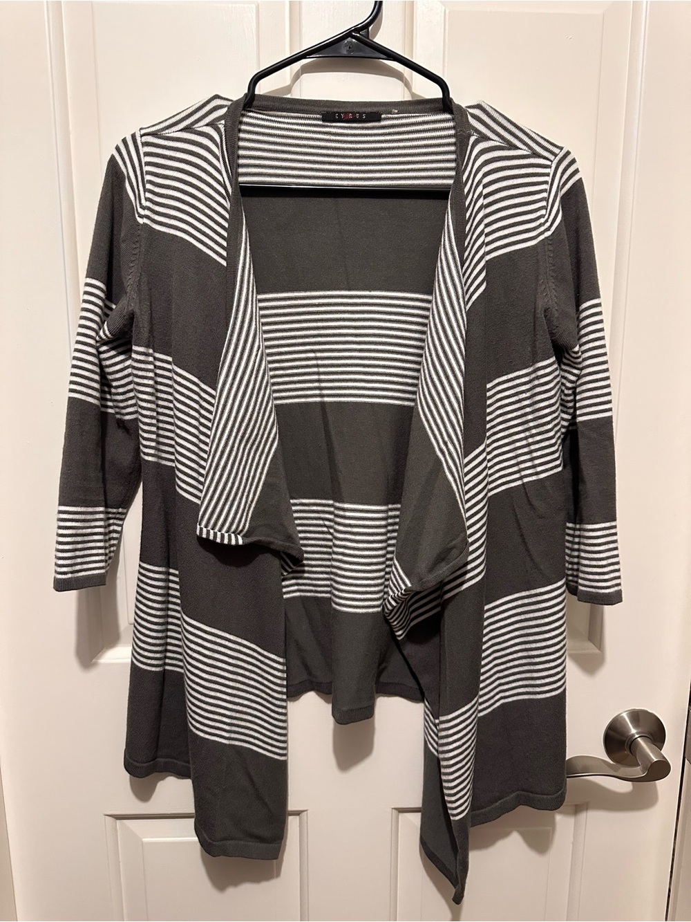 Open-Front brown & cream Striped Women's Cardigan